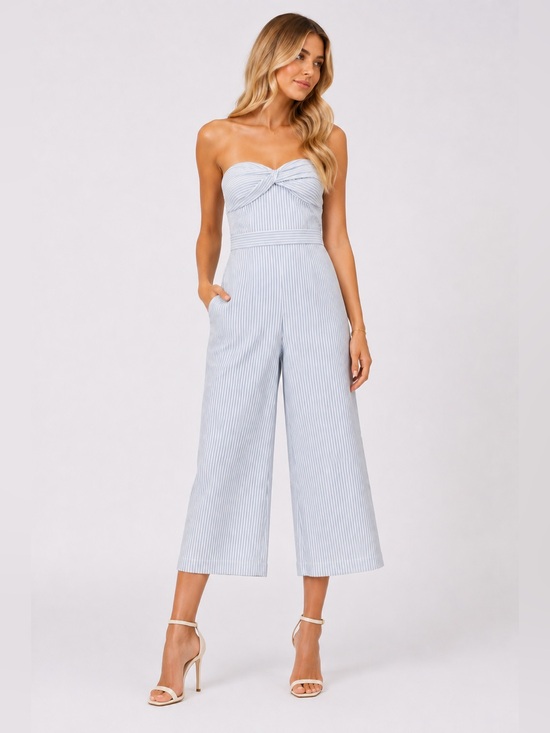 Veronica Beard Pants - Veronica Beard Strapless Blue and White Pinstripe Jumpsuit